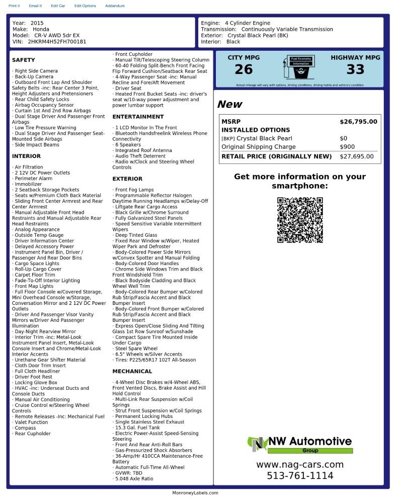 Honda CR-V AWD 5dr EX 2015