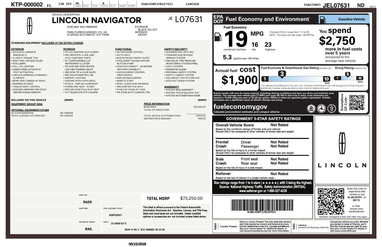 Lincoln Navigator 4x2 Premiere 2018