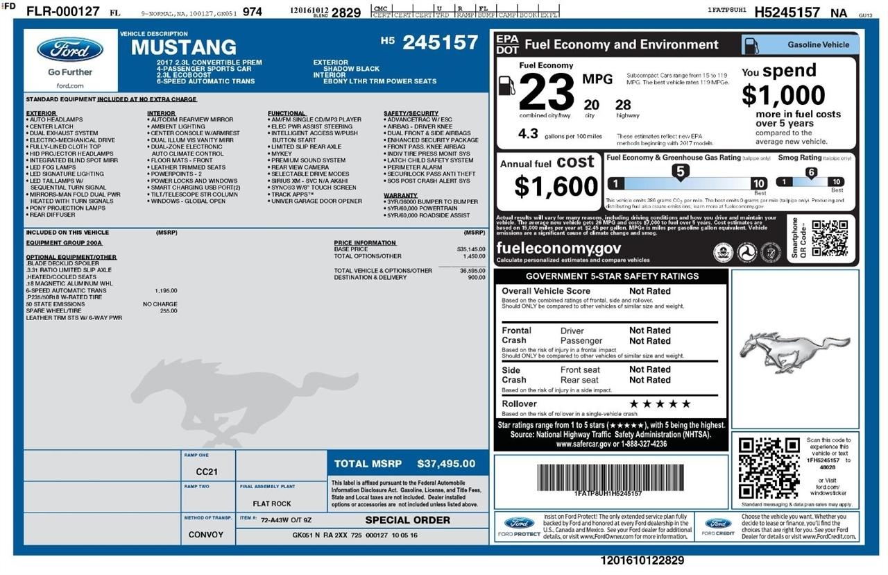 Ford Mustang EcoBoost Premium Convertible 2017