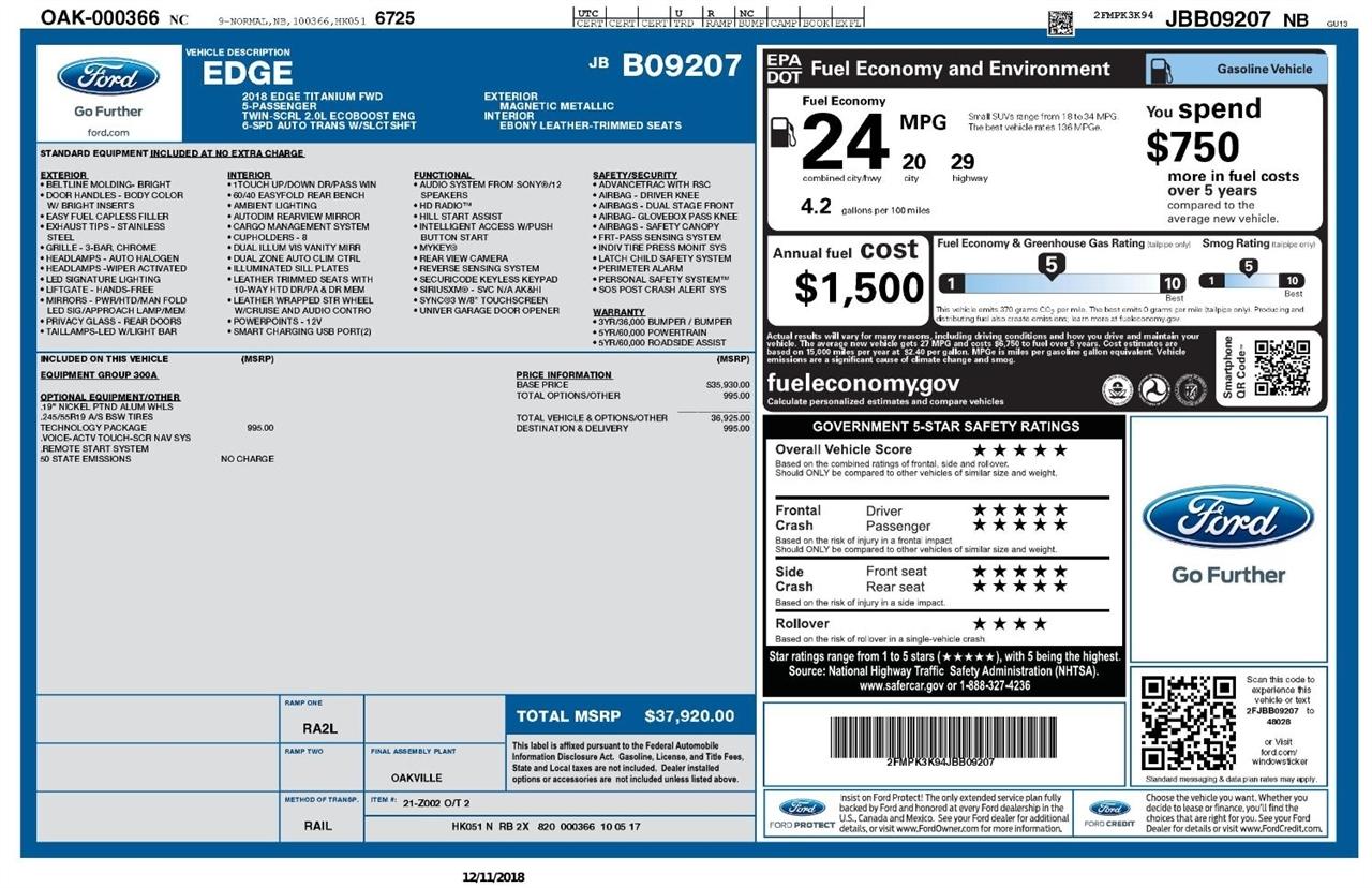 Ford Edge Titanium FWD 2018