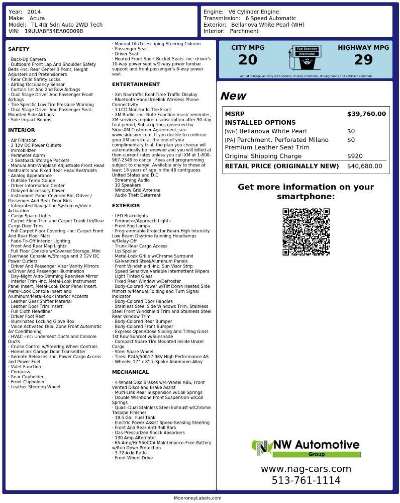 Acura TL 4dr Sdn Auto 2WD Tech 2014
