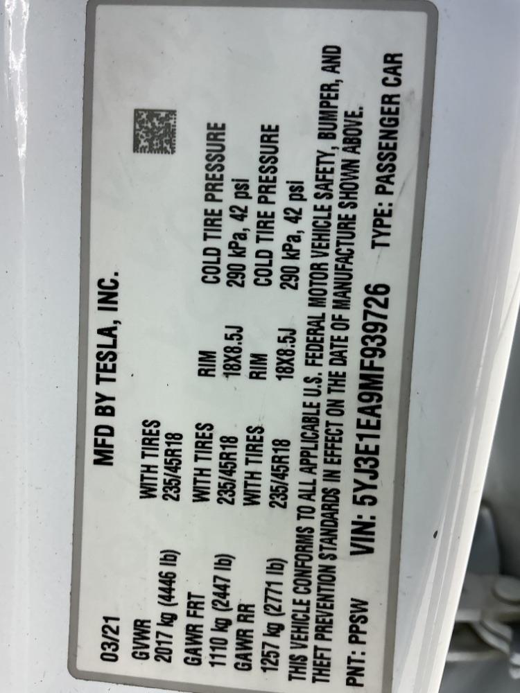 Tesla Model 3 Standard Range Plus RWD 2021