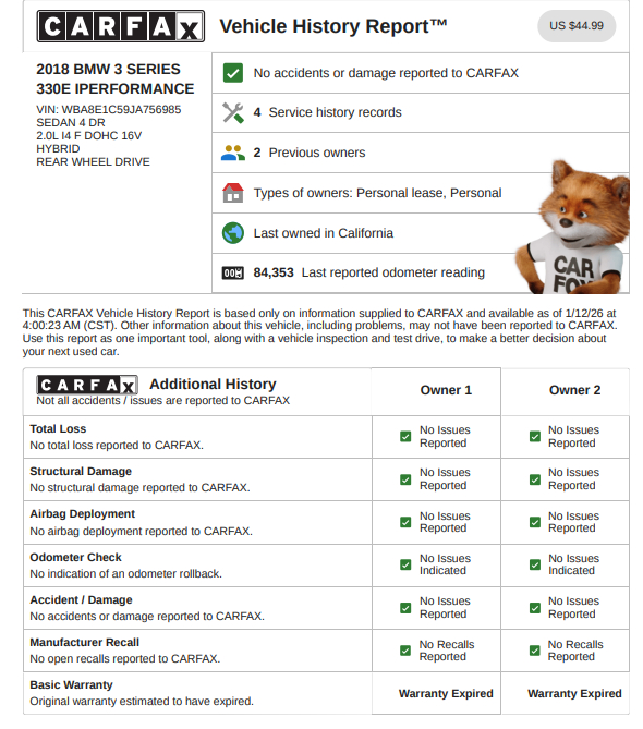 BMW 3-Series 330e iPerformance Sedan 2018