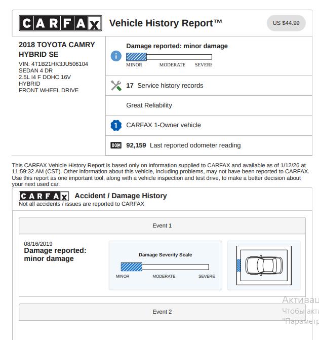 Toyota Camry Hybrid SE 2018