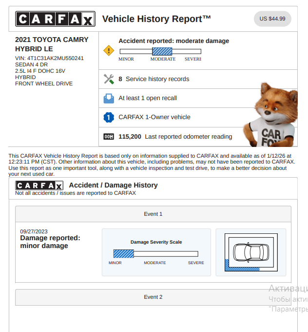 Toyota Camry Hybrid LE 2021