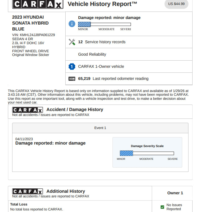 Hyundai Sonata Hybrid Blue 2023