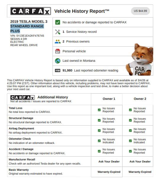 Tesla Model 3 Standard Range Plus 2019