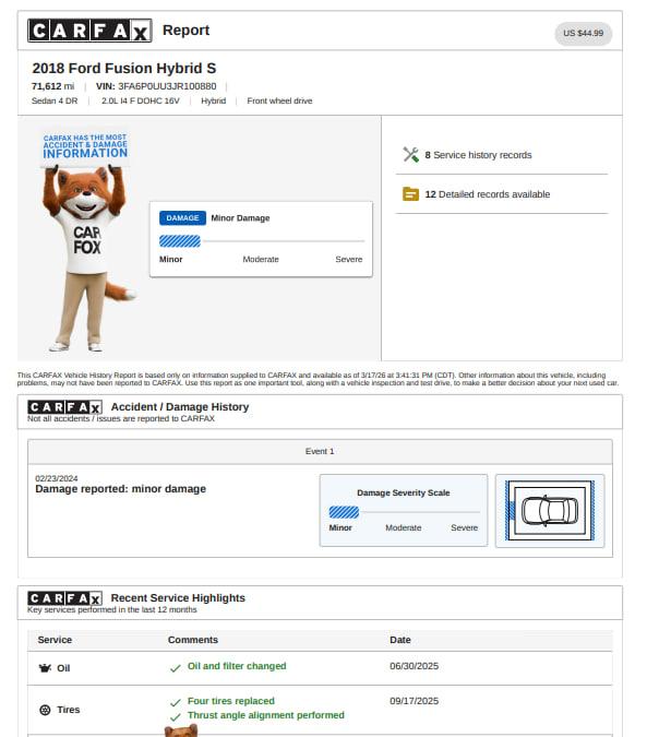 Ford Fusion Hybrid S 2018