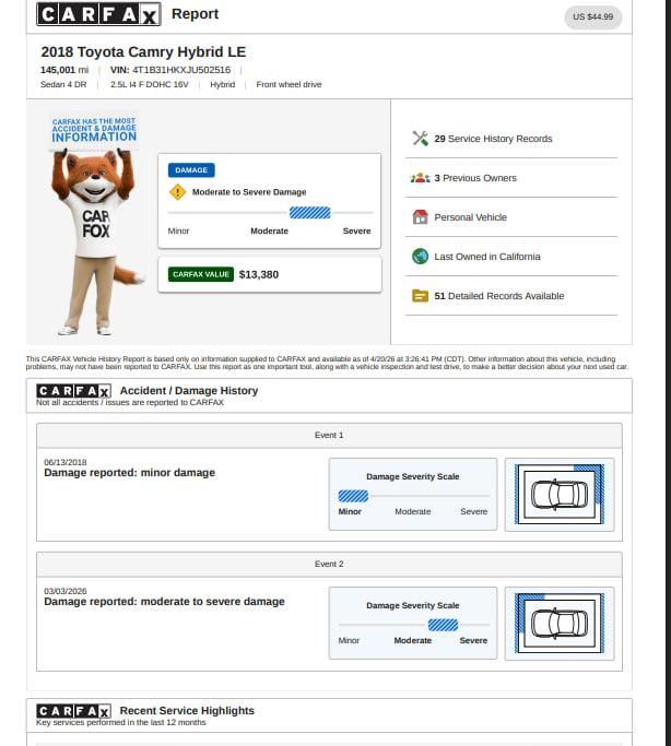 Toyota Camry Hybrid LE 2018