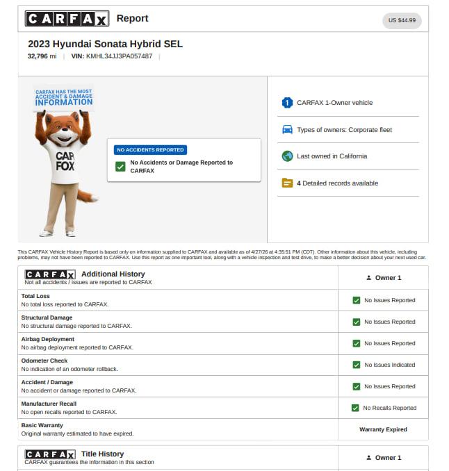 Hyundai Sonata Hybrid SEL 2023