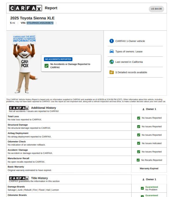 Toyota Sienna XLE 7-Passenger 2025