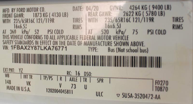 Ford Transit 350 Wagon Low Roof XL w/Sliding Pass. 148-in. WB 2020