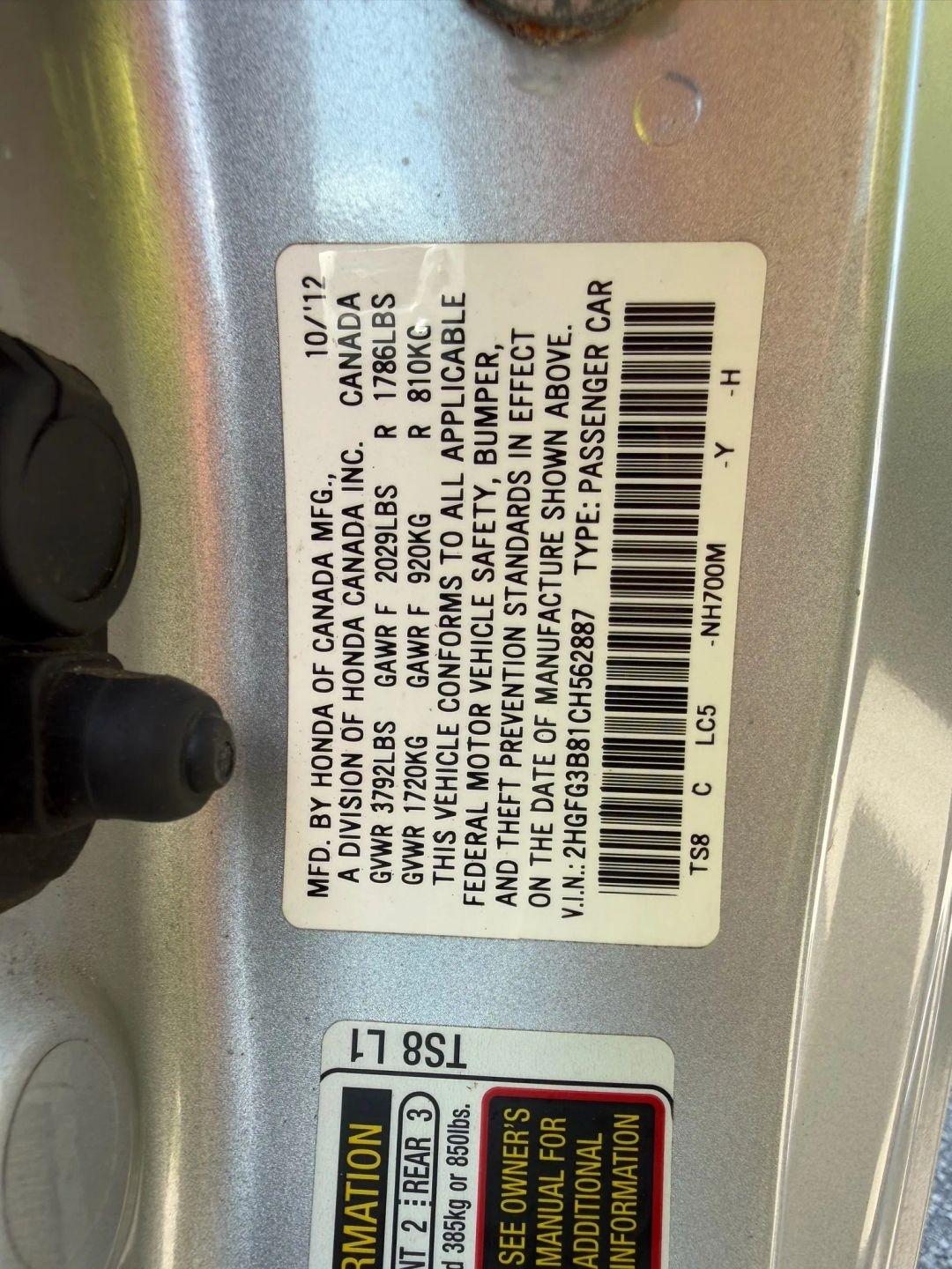 Honda Civic EX Coupe 5-Speed AT 2012