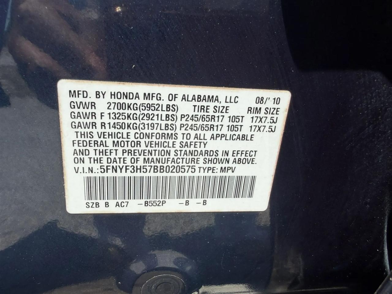 Honda Pilot EX-L 2WD 5-Spd AT 2011