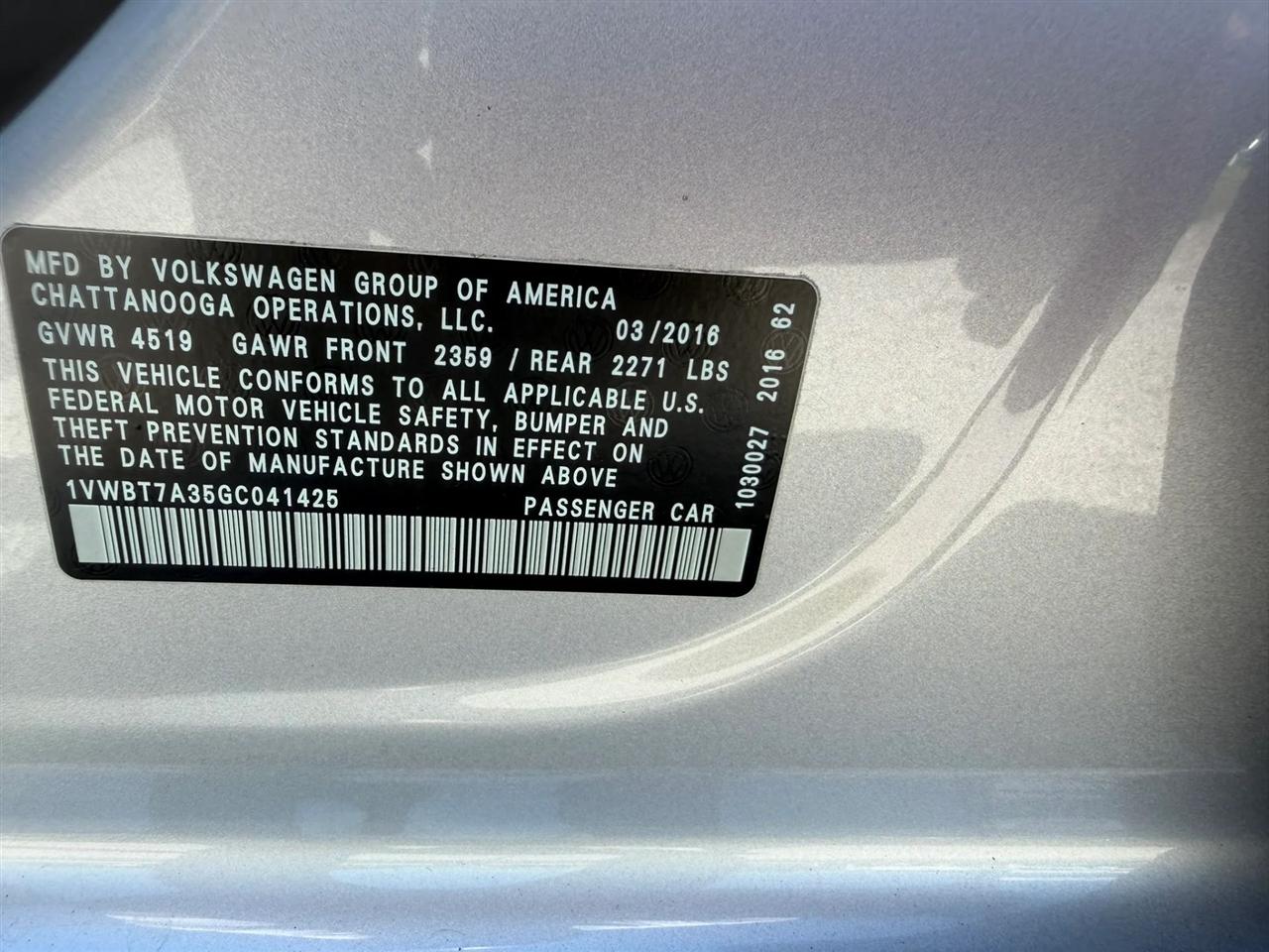 Volkswagen Passat SE PZEV 6A 2016
