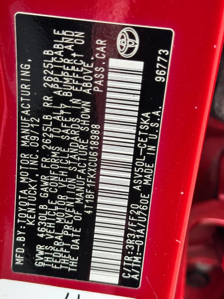 Toyota Camry 4dr Sdn I4 Auto SE Sport Limited Edition (Natl) 2012