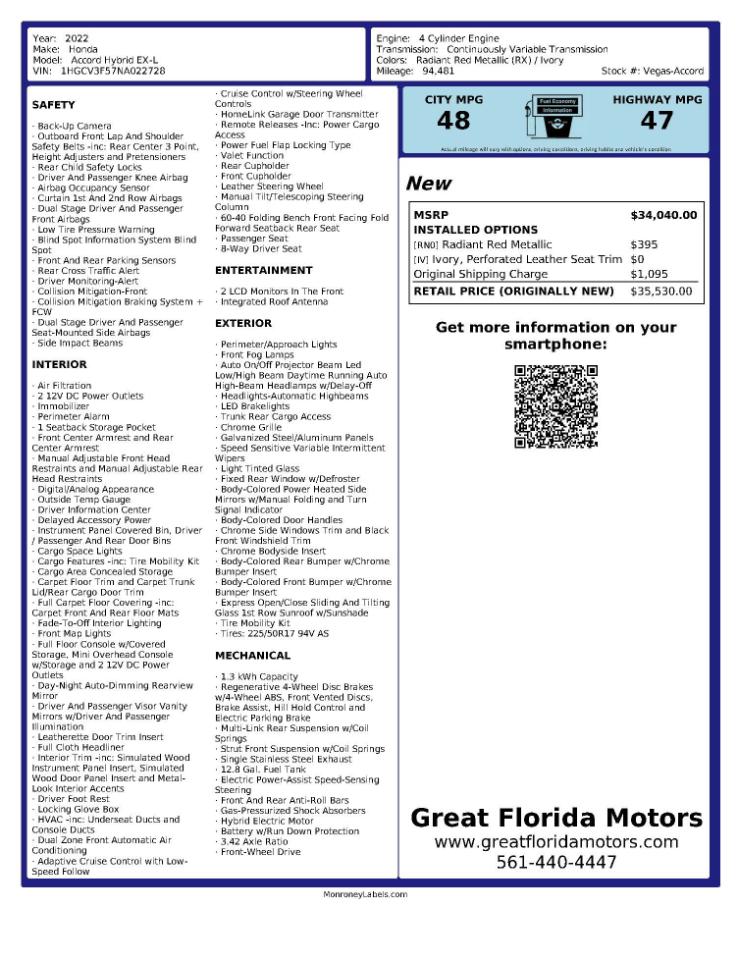 Honda Accord Hybrid EX-L 2022