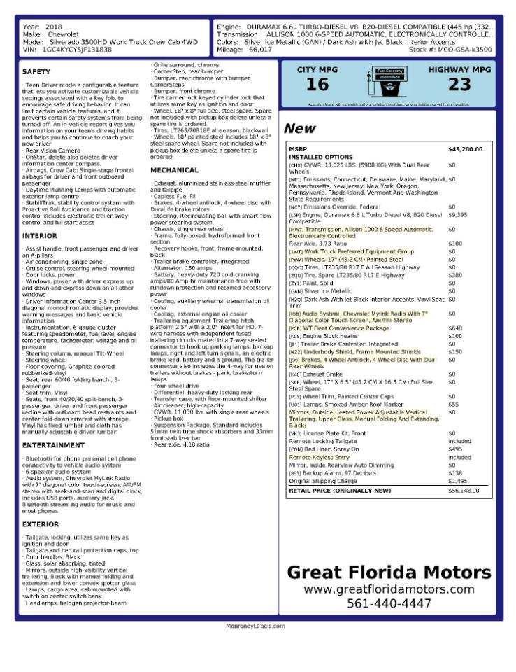 Chevrolet Silverado 3500HD Work Truck Crew Cab 4WD 2018