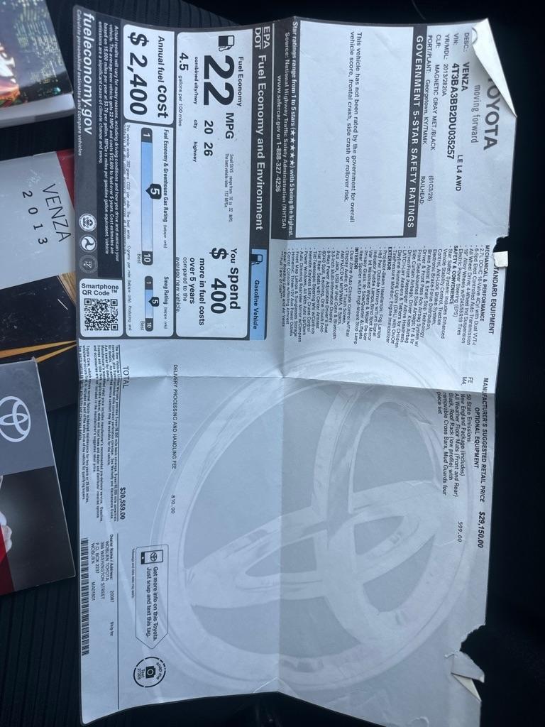 Toyota Venza 4dr Wgn V6 AWD LE (Natl) 2013