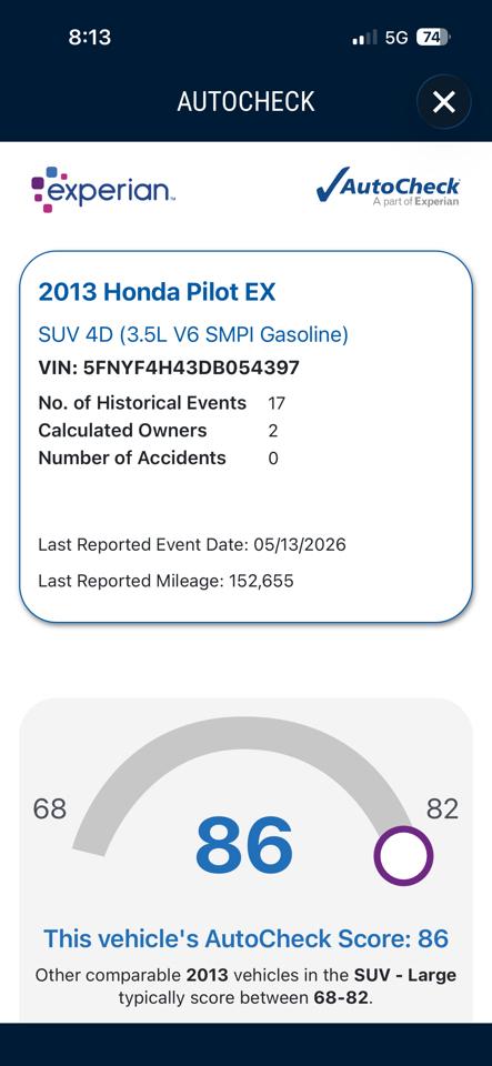 Honda Pilot EX 4WD 5-Spd AT 2013