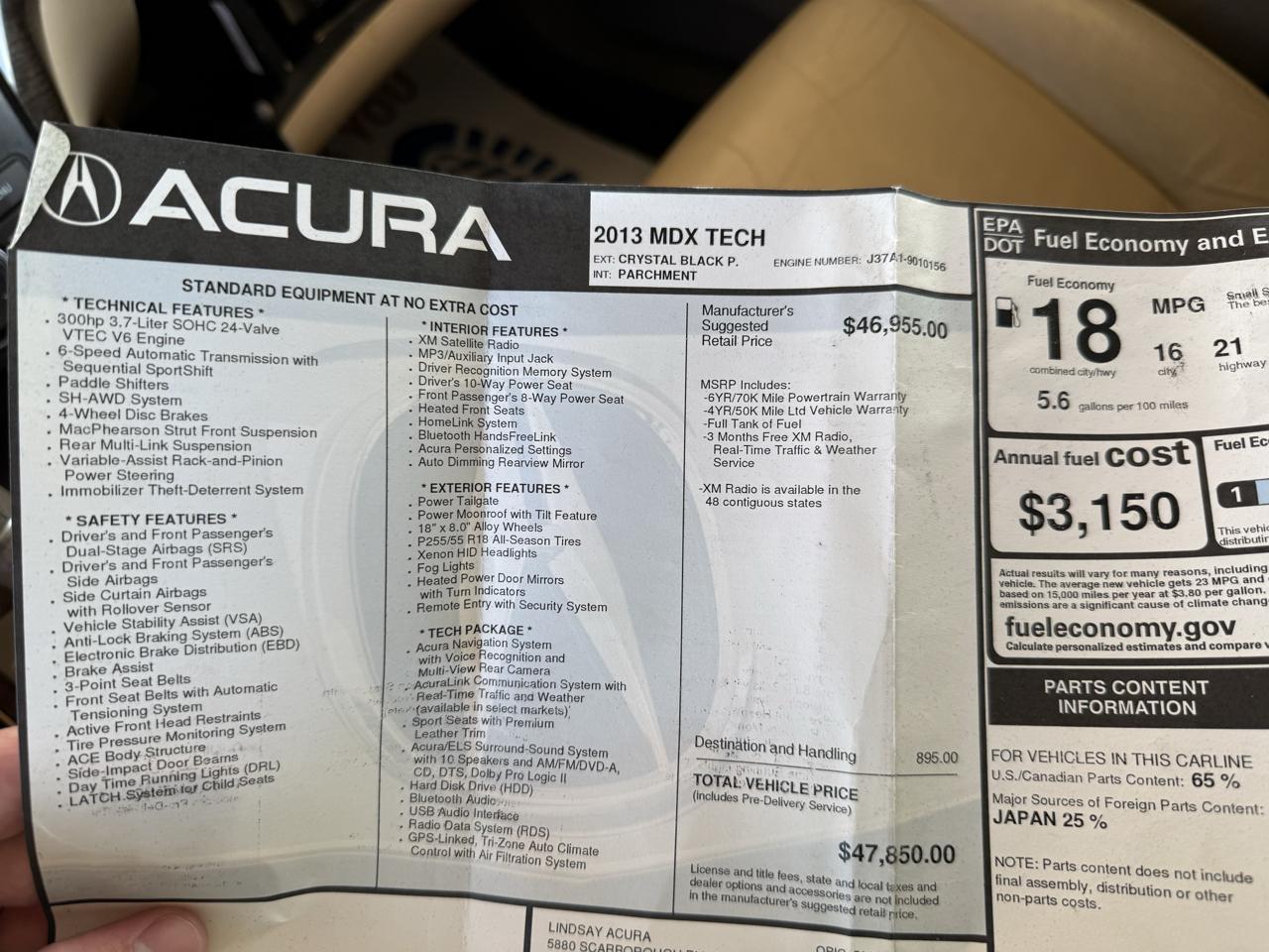 Acura MDX AWD 4dr Tech Pkg 2013