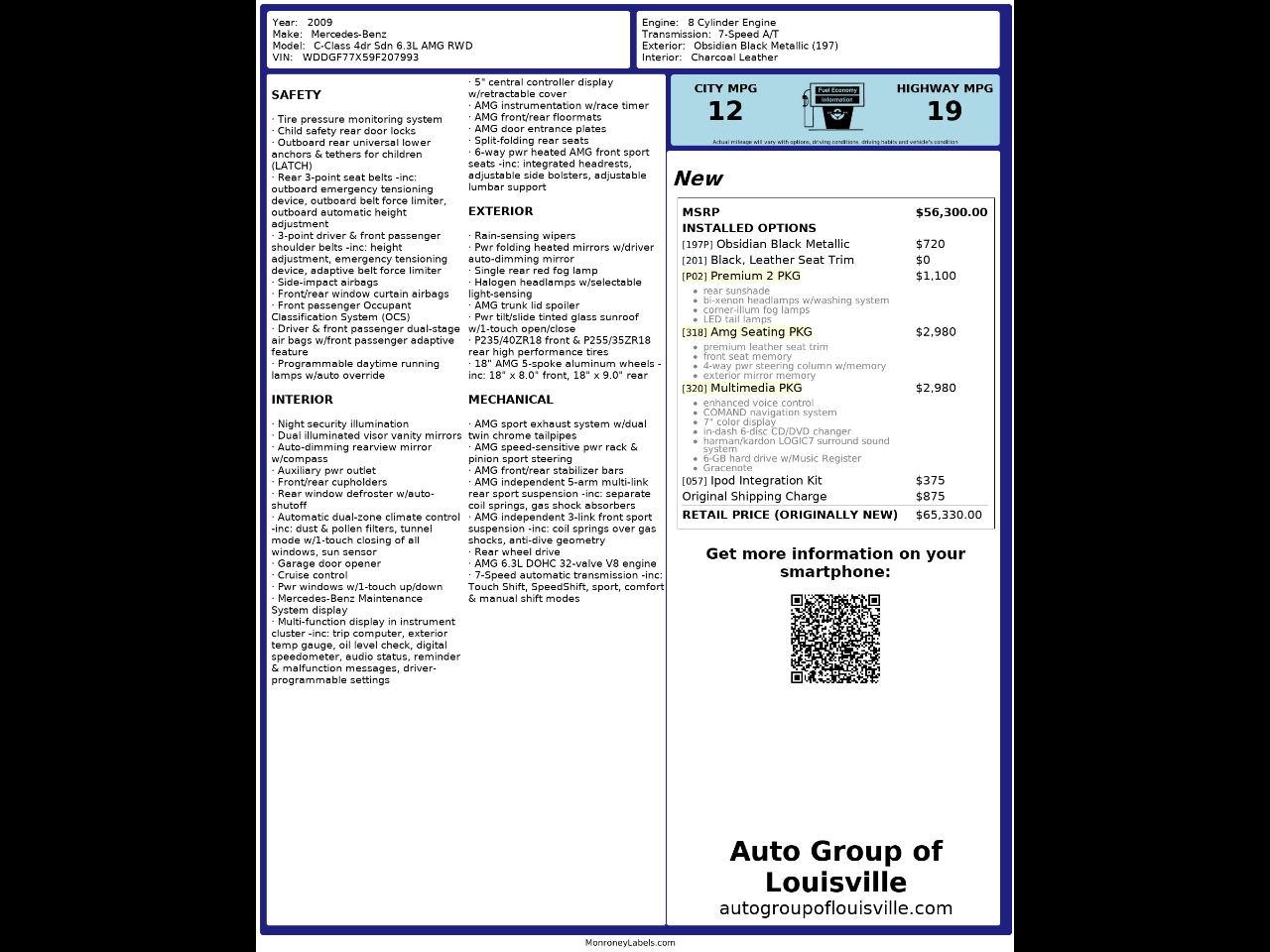 Mercedes-Benz C-Class 4dr Sdn 6.3L AMG RWD 2009