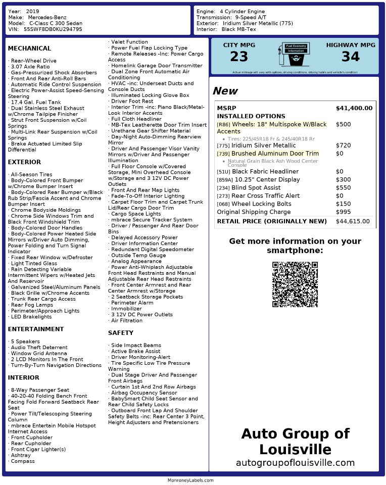 Mercedes-Benz C-Class C 300 Sedan 2019 Mercedes-Benz C-Class C 300 Sedan 2019