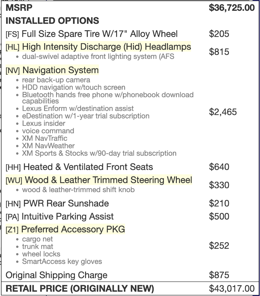 Lexus ES 350 4dr Sdn 2012