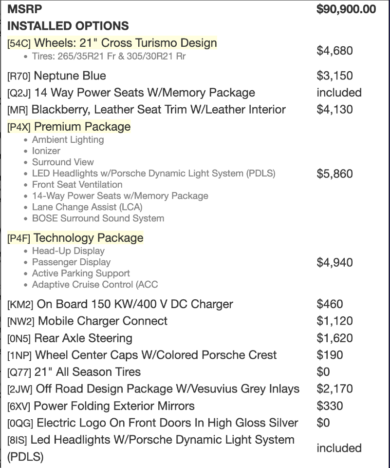 Porsche Taycan 4 Cross Turismo AWD 2021