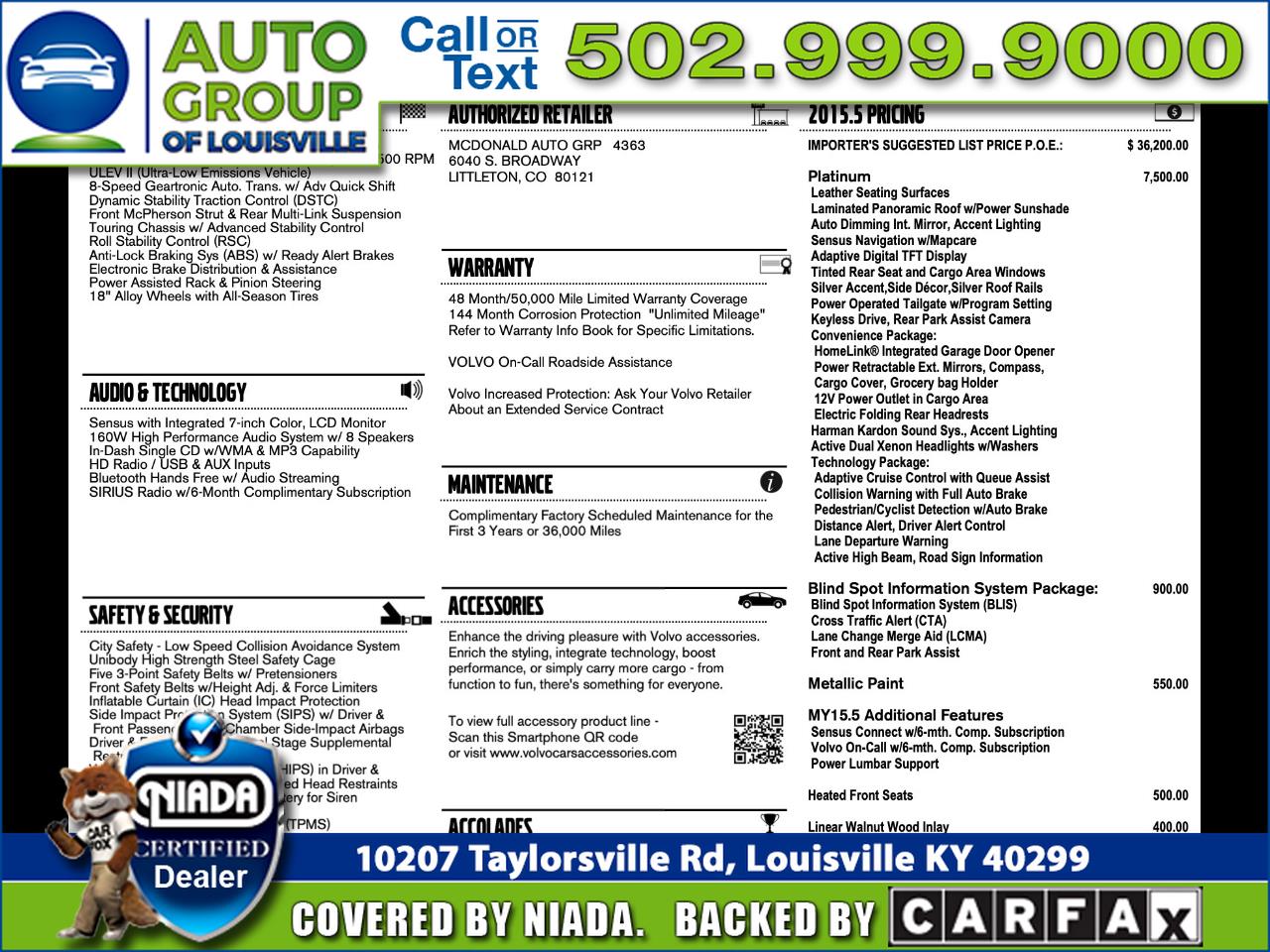 Volvo XC60 2015.5 FWD 4dr T5 Drive-E Platinum 2015