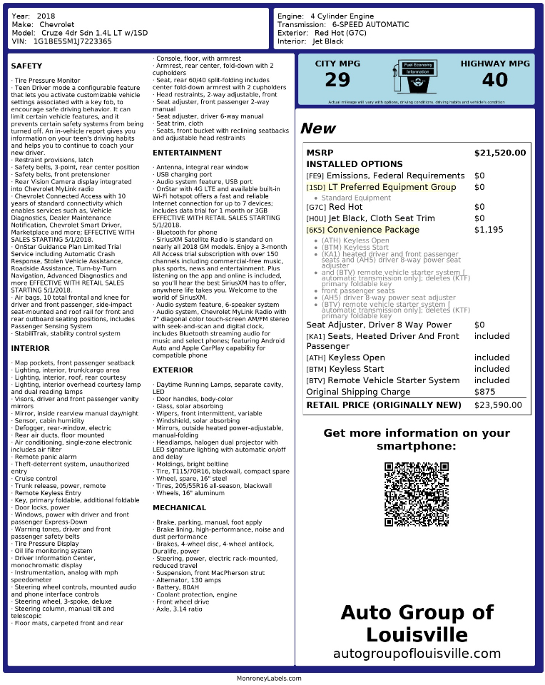 Chevrolet Cruze 4dr Sdn 1.4L LT w/1SD 2018