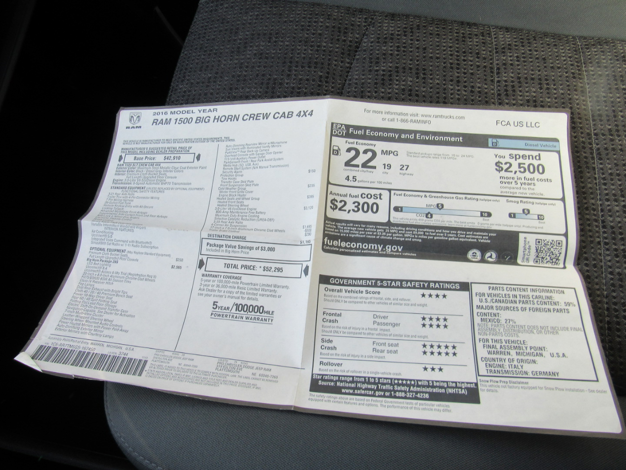 RAM 1500 Big Horn Crew Cab 4WD 2016