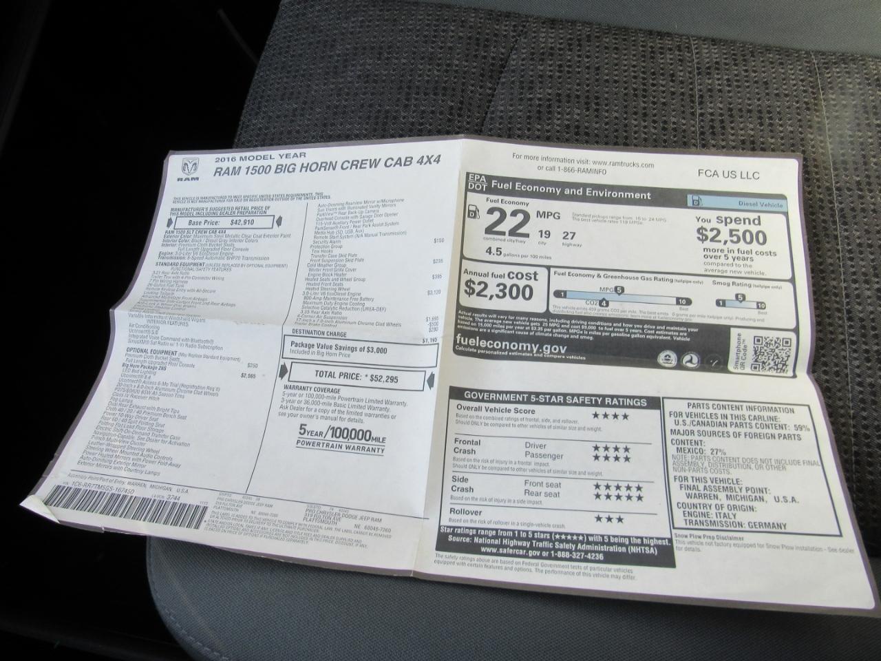 RAM 1500 Big Horn Crew Cab 4WD 2016