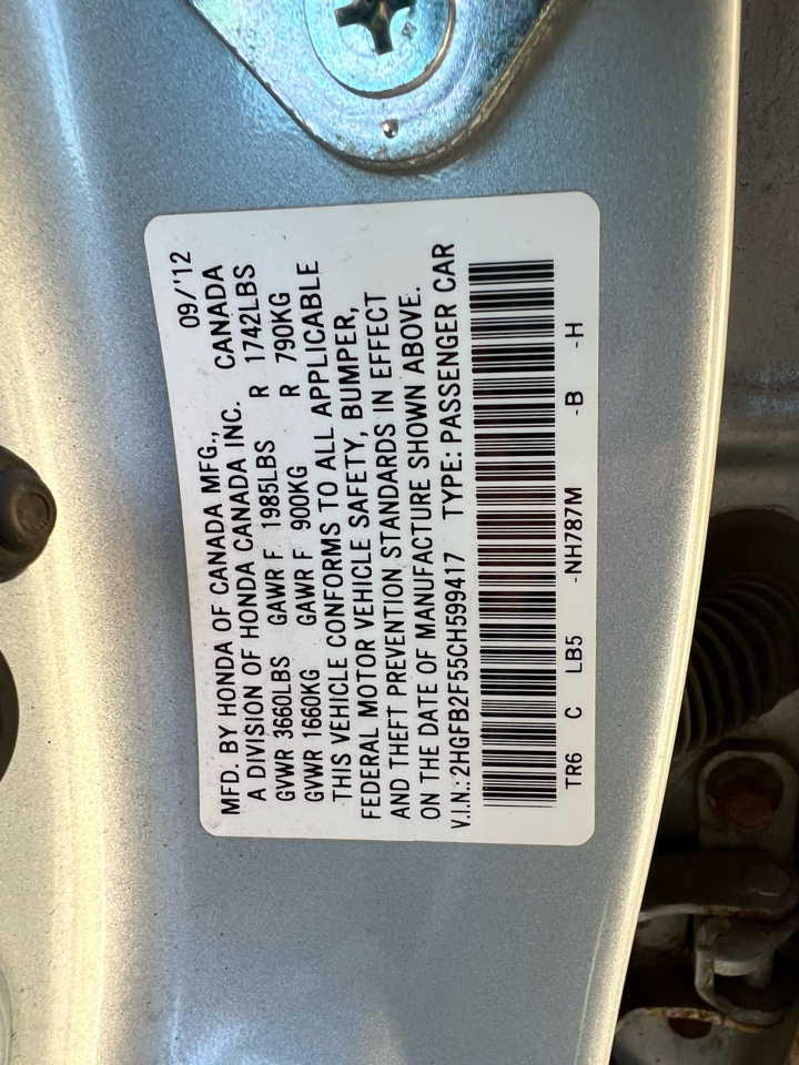 Honda Civic LX Sedan 5-Speed AT 2012