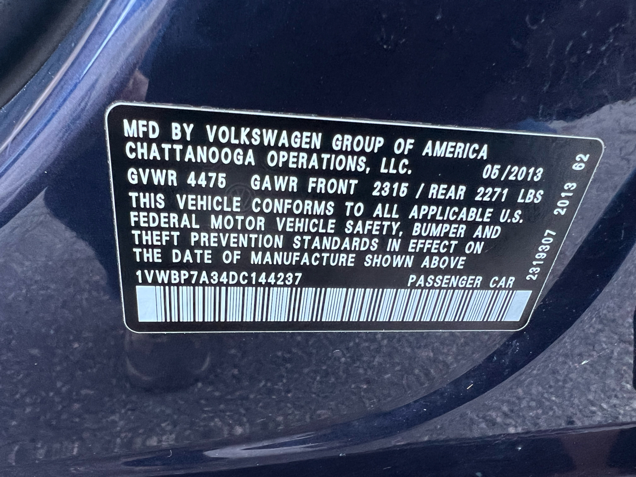 Volkswagen Passat 2.5L SE AT 2013