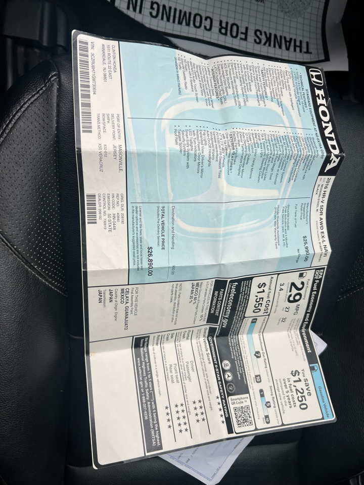 Honda HR-V EX-L w/Navigation 4WD CVT 2016