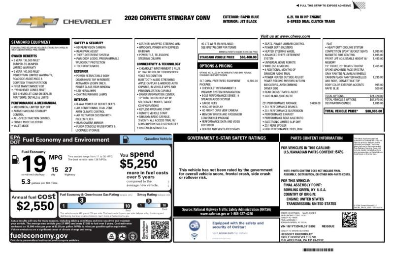 Chevrolet Corvette Stingray 2LT Convertible 2020