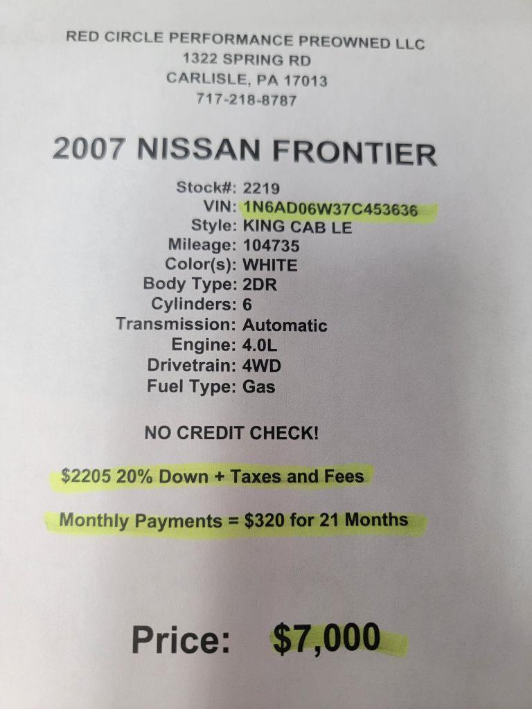 Nissan Frontier LE King Cab 4WD 2007