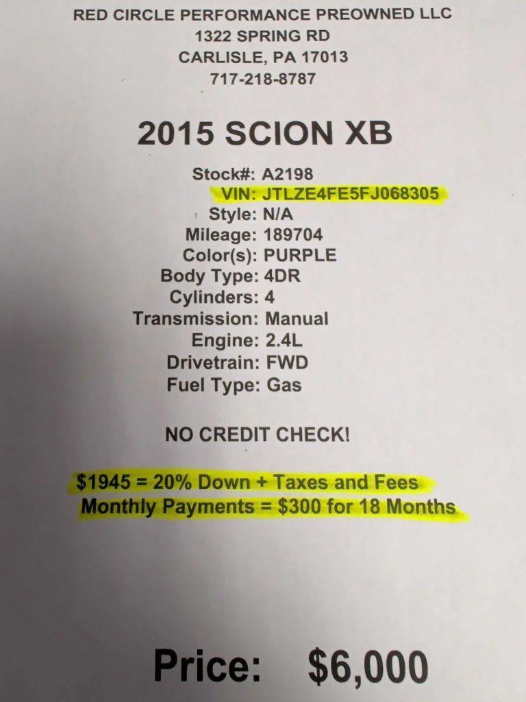 Scion xB 5-Door Wagon 5-Spd MT 2015