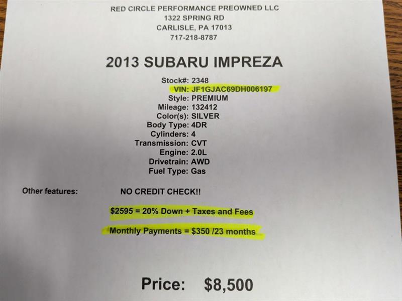 Subaru Impreza 2.0i Premium 4-Door w/All Weather Package 2013