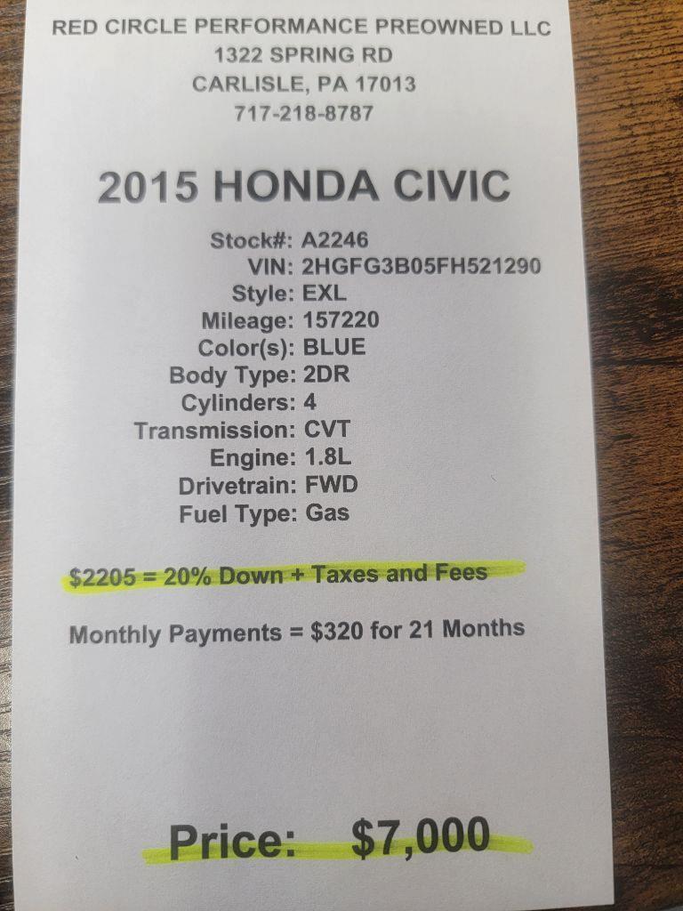 Honda Civic EX-L Coupe CVT 2015