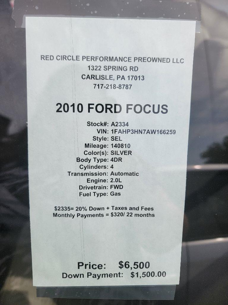 Ford Focus SEL Sedan 2010