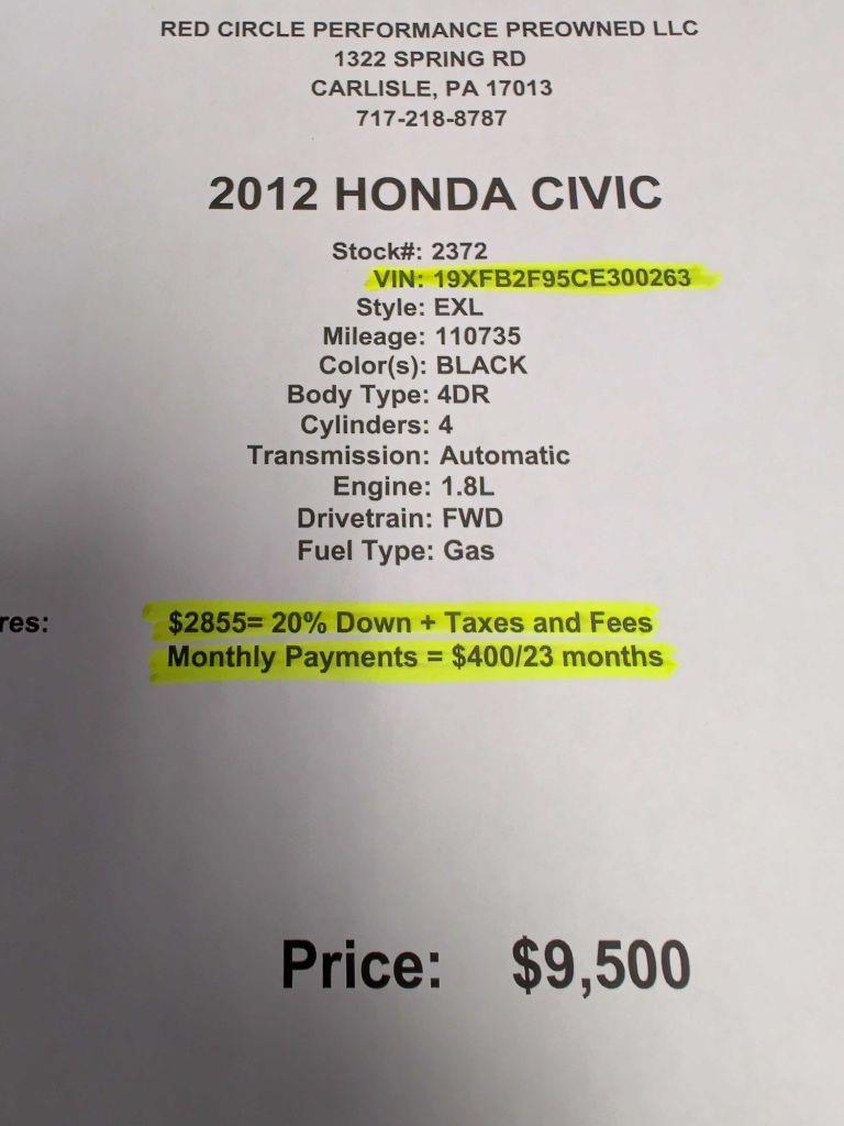 Honda Civic EX-L Sedan 5-Speed AT 2012