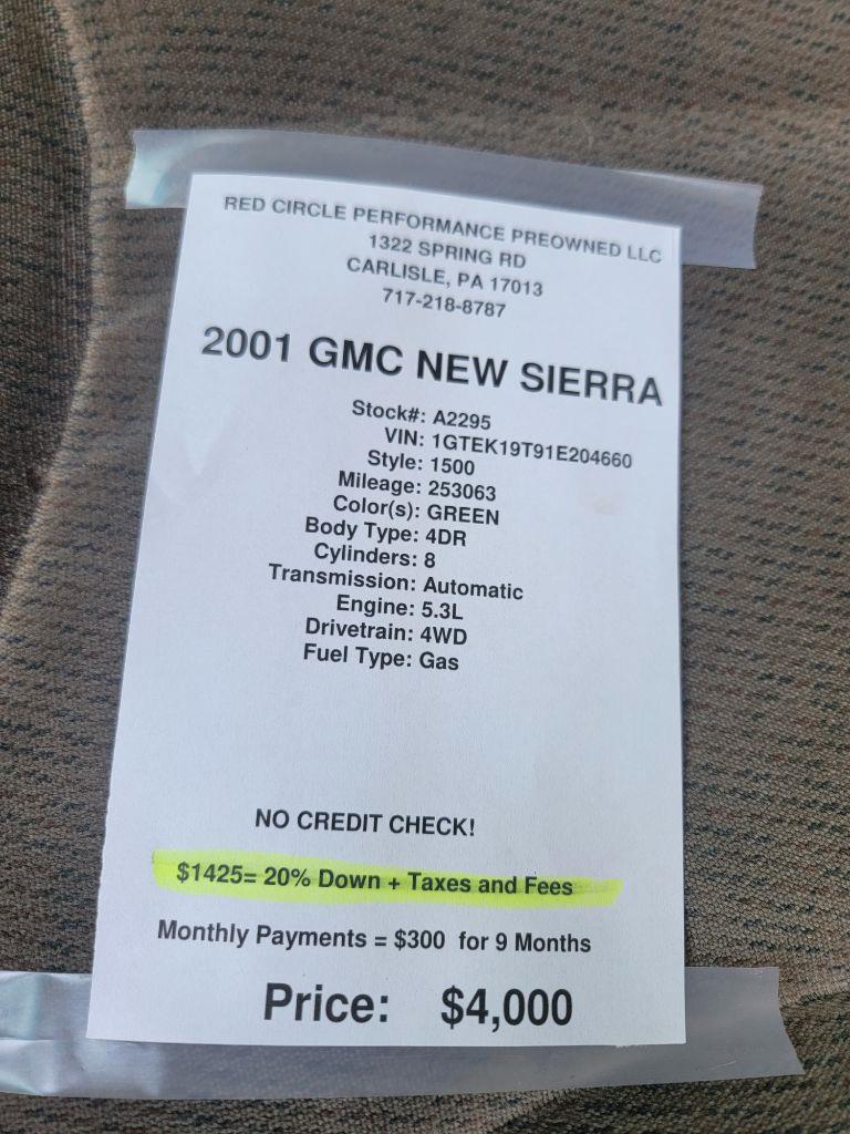 GMC Sierra 1500 SL Ext. Cab Short Bed 4WD 2001