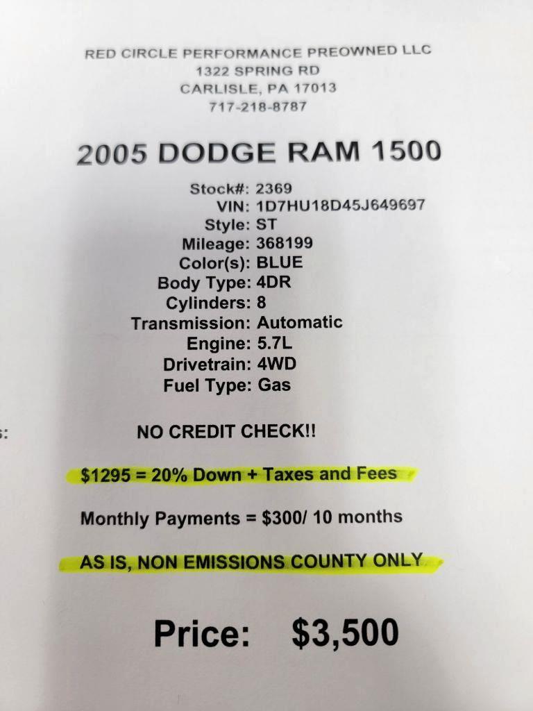 Dodge Ram 1500 ST Quad Cab Long Bed 4WD 2005