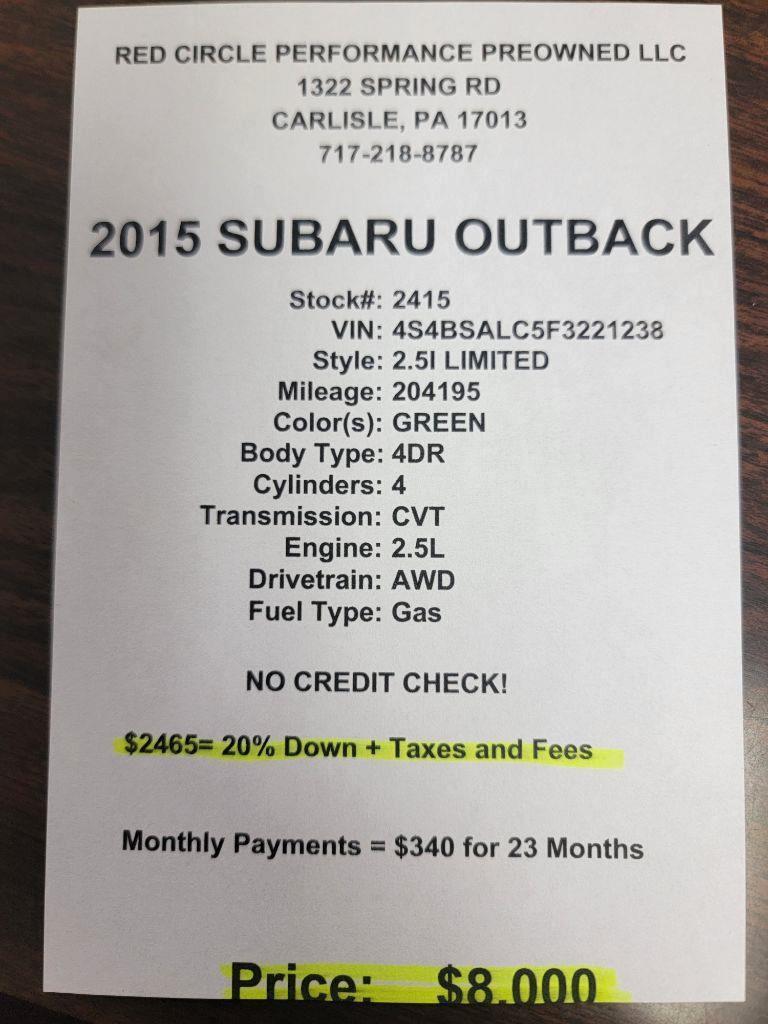 Subaru Outback 2.5i Limited 2015