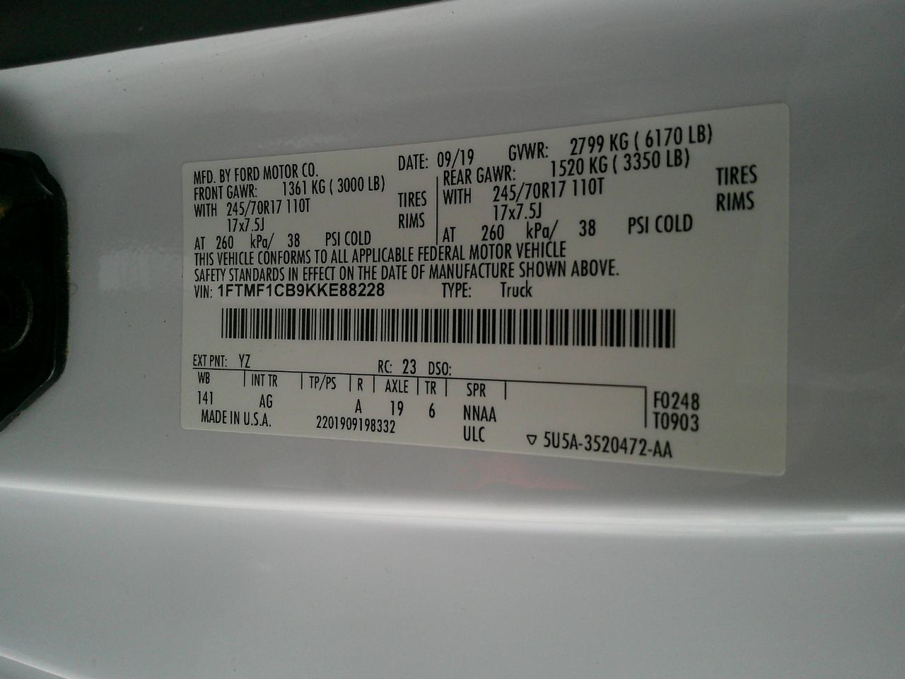 Ford F-150 XL 2WD Reg Cab 8' Box 2019