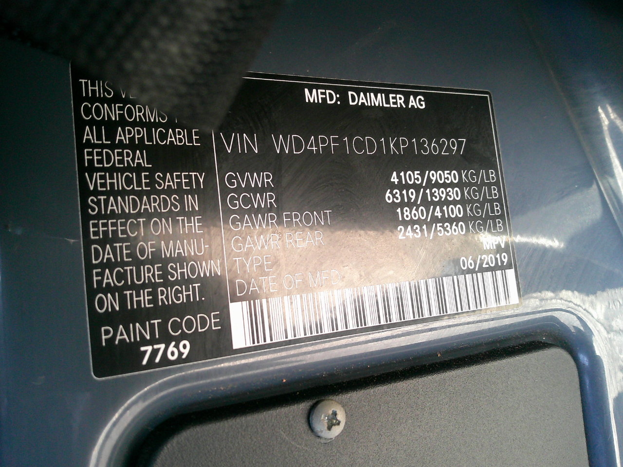 Mercedes-Benz Sprinter Van 2500 High Roof V6 170" RWD 2019