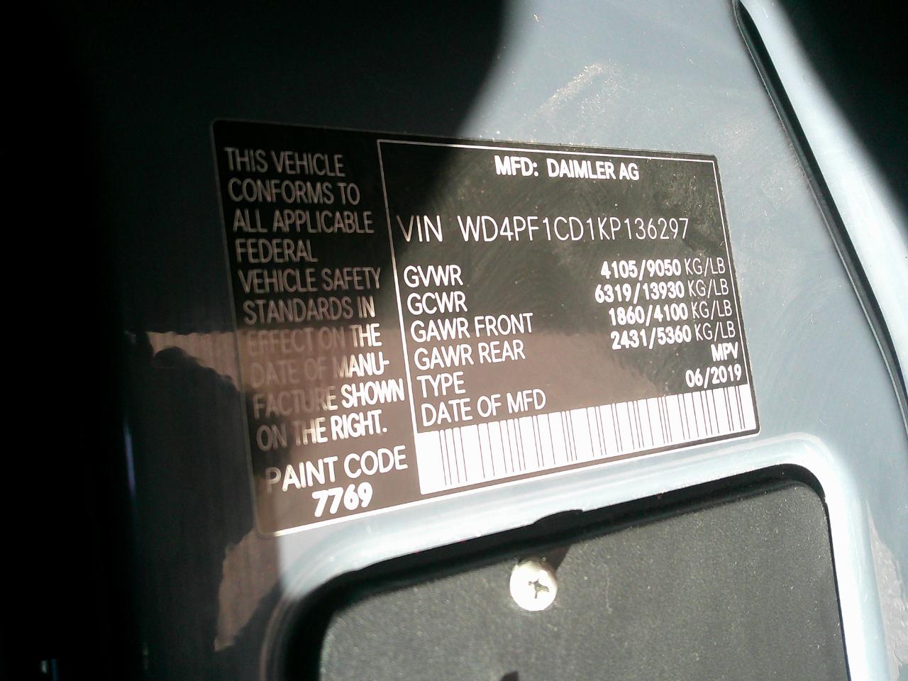 Mercedes-Benz Sprinter Van 2500 High Roof V6 170" RWD 2019