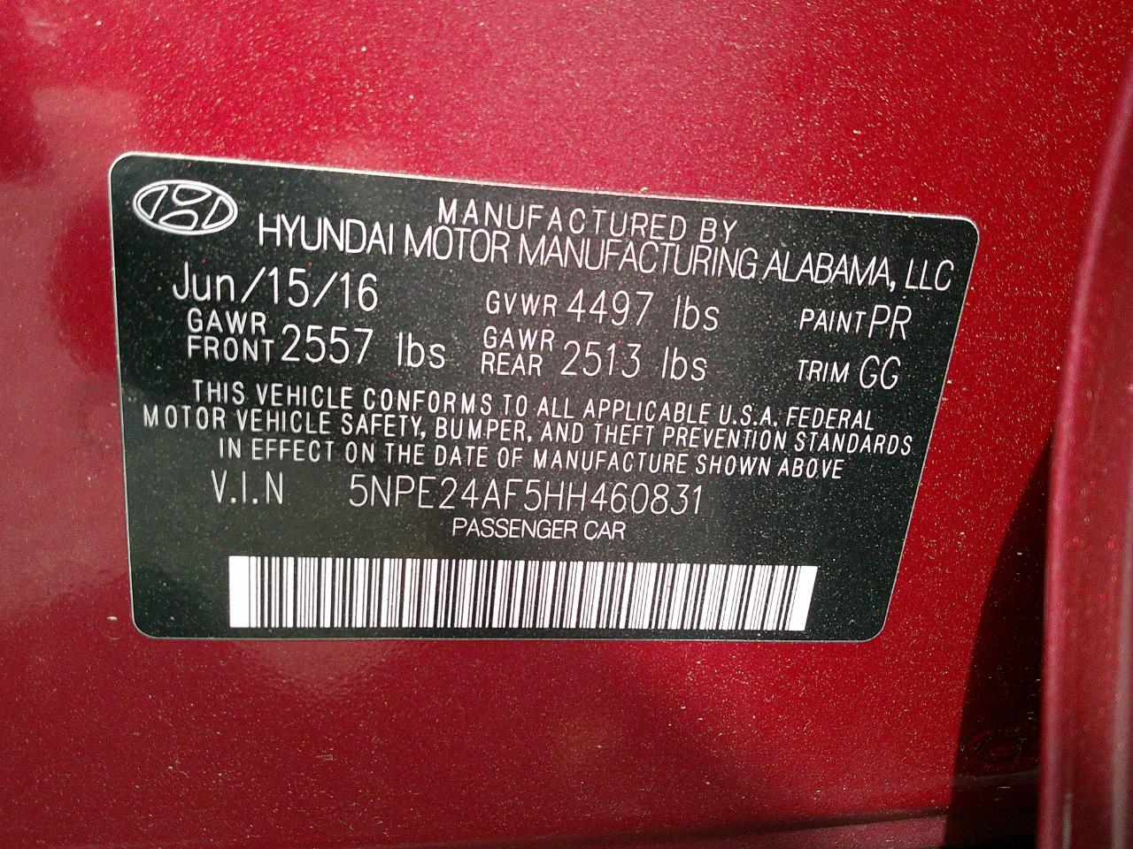 Hyundai Sonata 2.4L 2017